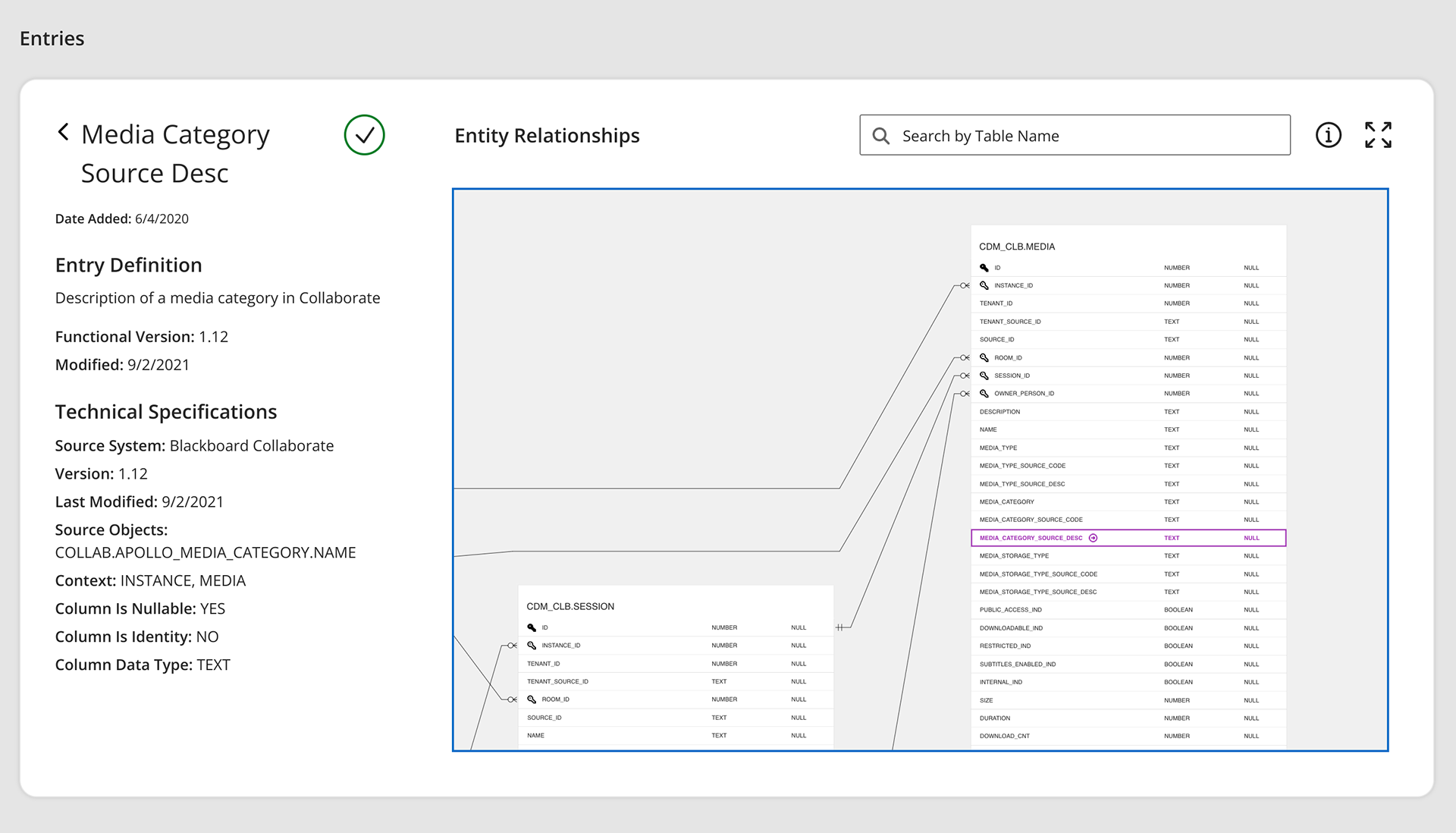 Entity-relationship-diagram visualizations letting data-fluent users explore the canonical data model