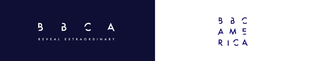 The BBC America mark in two states — one locked up with the tagline Reveal Extraordinary, the other stacked