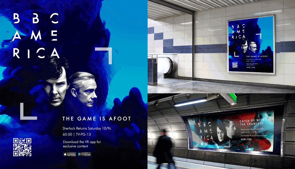 BBC America Sherlock key art and subway placements driving to the app