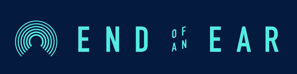 The End of an Ear logo — a concentric arc mark resembling a record groove and a rising sun, beside the wordmark on a deep navy ground